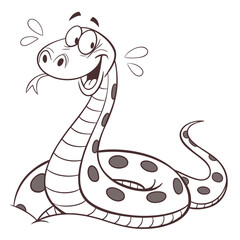 Excited Snake Cartoon with Spots on White Background Tongue Hanging Out