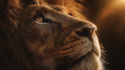 Naklejka premium Lion's Profile: Majestic Portrait of Feline Power and Graceful Majesty