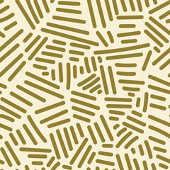 Olive lines scatter on beige in a modern abstract repeat, perfect for wallpaper or textiles