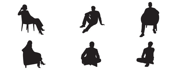 Architectural Drawings stylish modern fashion people sitting in relaxed and elegant poses silhouette vector illustration, front view, human person Minimal style hand drawn. 