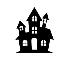 Spooky silhouette haunted house with tall towers. vector house icon