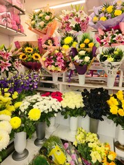 Vibrant flower bouquets in a shop