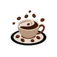 Obraz premium cozy latte cup with saucer coffee beans around o