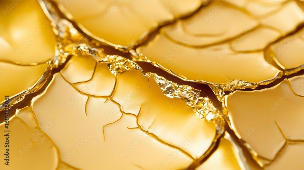 Poster cracked golden surface with deep fissures and textured pattern creates dramatic abstract background 