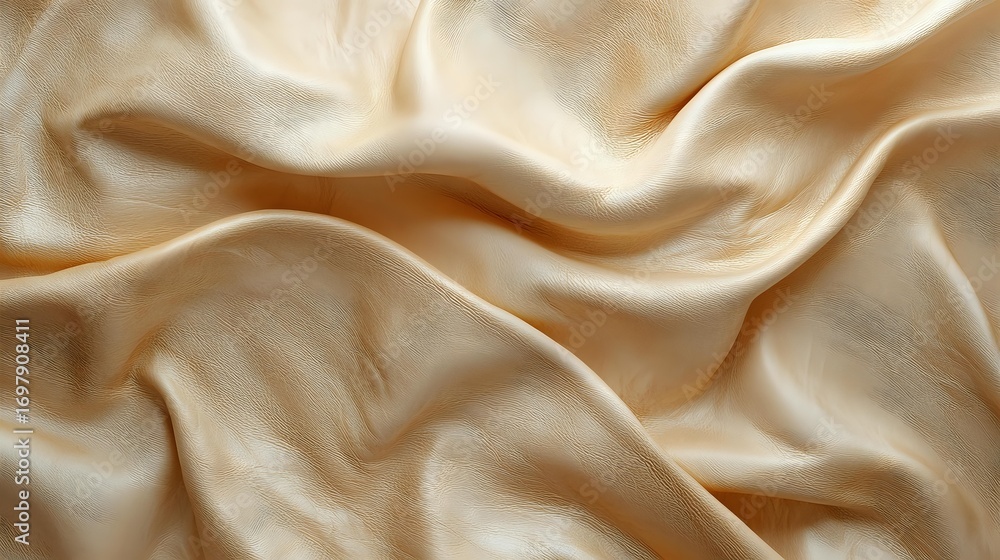 Poster luxurious cream silk fabric with soft waves and folds creating elegant drapery texture. natural ligh