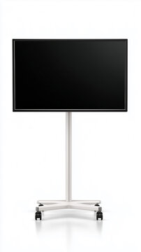 Modern flat screen tv on a rolling stand isolated on a white background