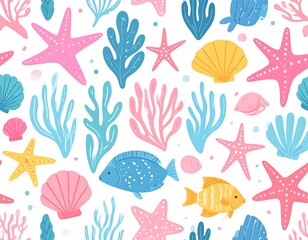 Sea life pattern with pastel colors