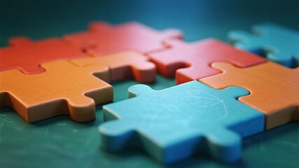 Abstract Concept of Business Strategy with Interlocking Puzzles in Warm Tones, Symbolizing Collaboration and Solutions