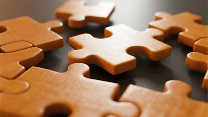 Abstract Concept of Business Strategy with Interlocking Puzzles in Warm Tones, Symbolizing Collaboration and Solutions