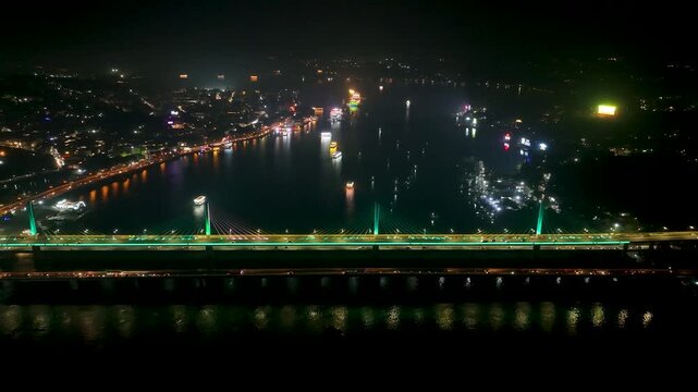 Drone Footage of Atal Setu Bridge Over Mandovi River at Night
