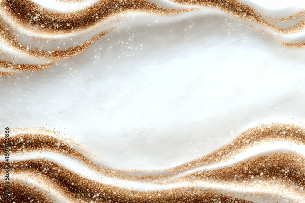 Poster luxurious white and gold glitter waves create elegant abstract background with sparkling particles a