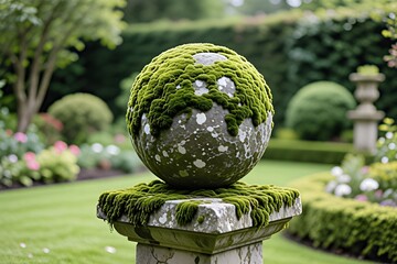 Mossy Stone Garden Globe Ornament - Nature photography