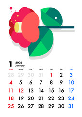 2026年, カレンダー, 1月