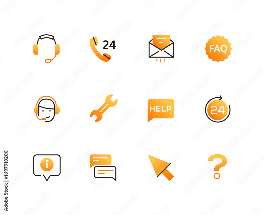 Poster technical support - set of line design style icons