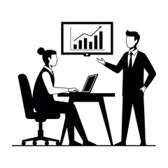 Vector art of business meeting with growth chart on screen