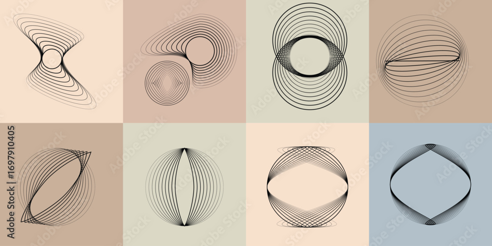Poster lines and spirals in circle form .rotate rounded shape vector .rotating dots form a circle .rotating
