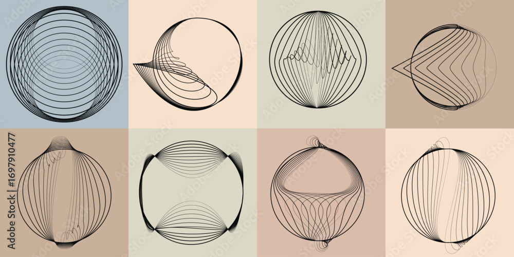 Poster lines and spirals in circle form .rotate rounded shape vector .rotating dots form a circle .rotating