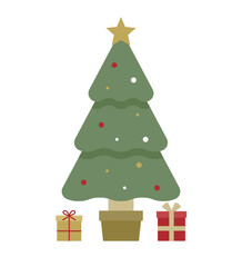 クリスマスツリーのイラスト　モミの木　星　オーナメント　12月　フラット　行事　イベント　飾り　装飾