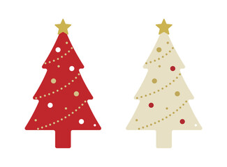 クリスマスツリーのイラスト　モミの木　星　オーナメント　12月　フラット　行事　イベント　飾り　装飾