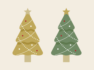 クリスマスツリーのイラスト　モミの木　星　オーナメント　12月　フラット　行事　イベント　飾り　装飾