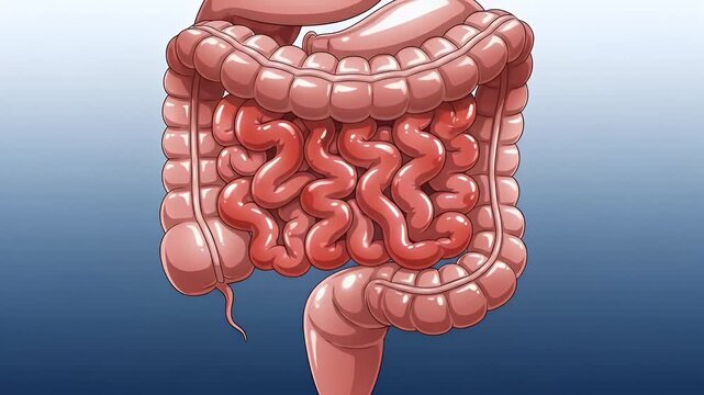 A comprehensive illustration of the human digestive system, showcasing the stomach, intestines, and related organs