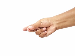 Asian man's hand holding something isolated on white background	