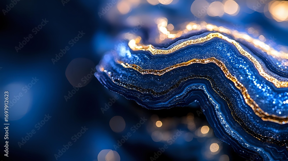 Aufkleber shimmering deep blue and gold waves create luxurious abstract pattern with glitter effect and bokeh 