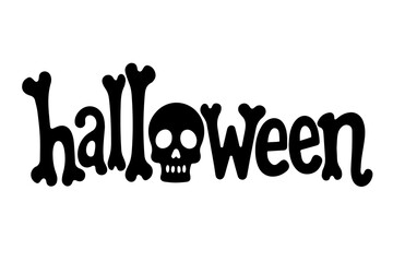 creative halloween text design with spooky skull and bone style letters black typography isolated holiday word art for october celebration party invitation decor banner poster or greeting card