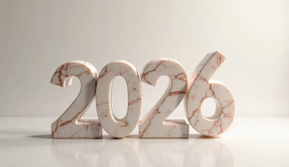 Marble numbers 2026 standing on a white surface with soft lighting