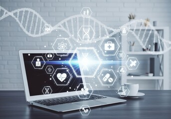 Modern laptop displaying digital medical technology interface