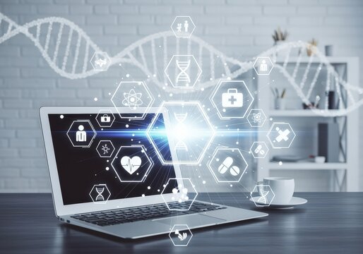 Modern laptop displaying digital medical technology interface