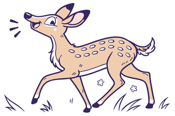 Playful Fawn with Cartoon Style on a White Background