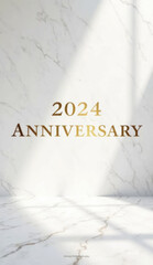 Elegant 2024 anniversary celebration with golden text on marble background