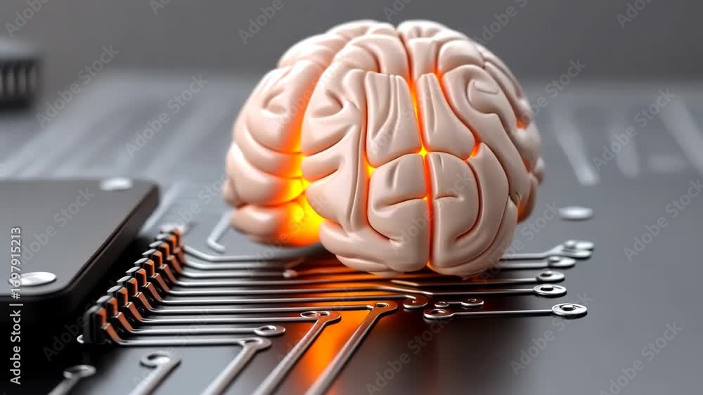 Poster exploring the intersection of technology and human cognition in a futuristic concept