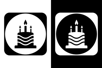 Black and White Birthday Cake Icon | Candle Symbol Illustration.