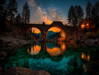bridge over the river at night