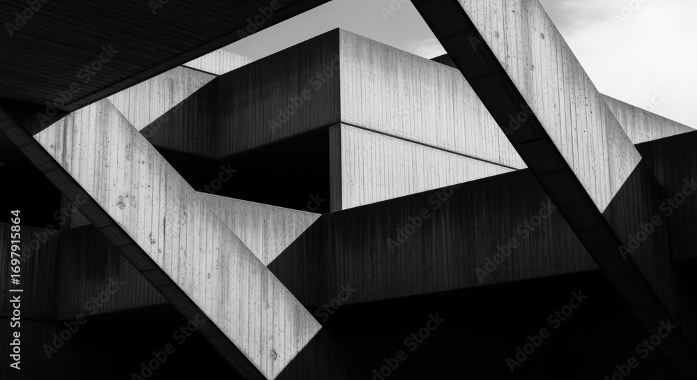 Poster monochrome brutalist concrete architecture with geometric forms
