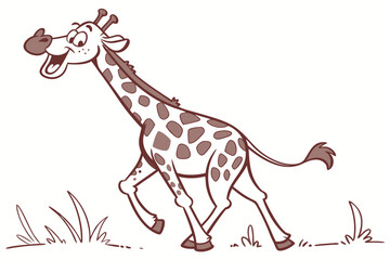 Running Giraffe Cartoon With Brown Spots On White Background