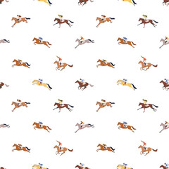 Seamless pattern with horse riders in motion during steeplechase