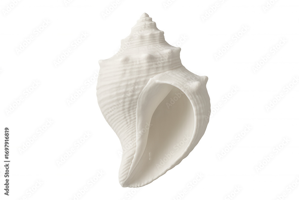 Poster close-up of a pristine white seashell, isolated on a transparent background, revealing its elegant c