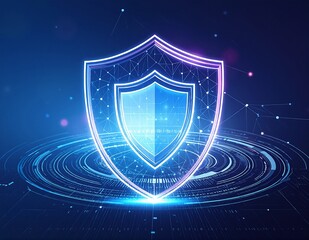 A sleek, metallic shield prominently features the bold word "CYBER" in futuristic lettering, symbolizing digital security and protection in the tech realm.