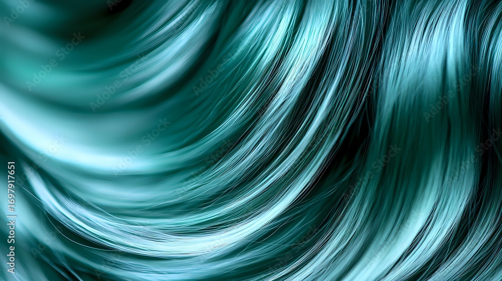 Poster abstract turquoise waves with smooth flowing curves create dynamic movement against dark background,