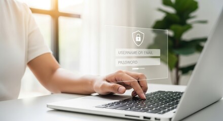 Person entering login credentials on a laptop for secure online account access