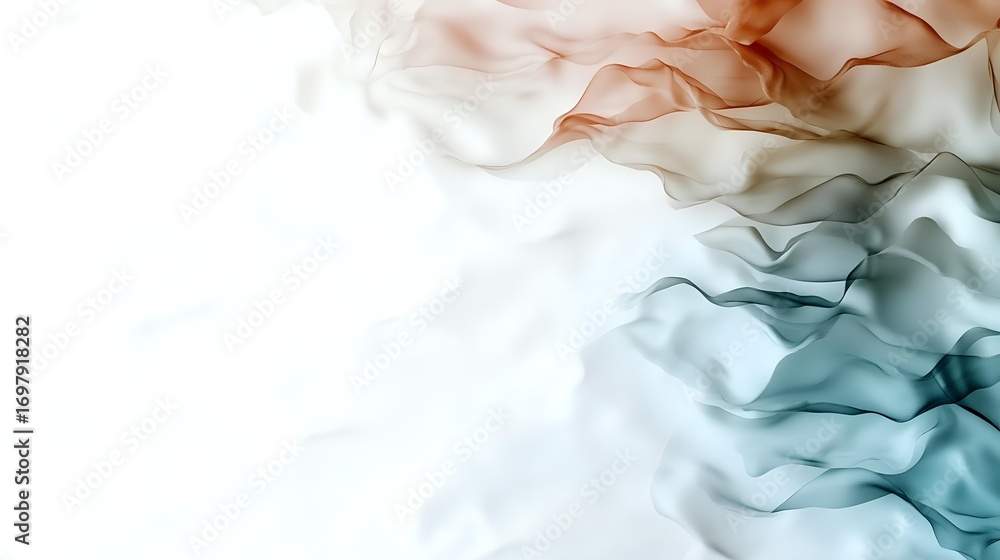 Aufkleber ethereal flowing abstract waves in soft peach and teal tones against white background create gentle 