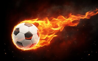 Naklejka premium Fiery Soccer Ball with Flames on Black Background Sports and Action Concept Artwork Illustration
