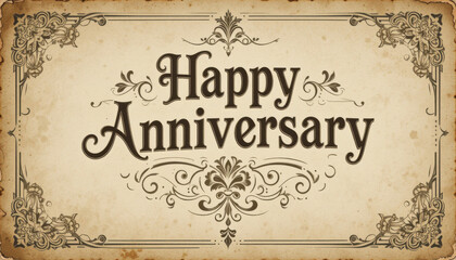 Elegant vintage happy anniversary card with ornate borders