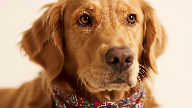 Playful dog adorned with a colorful collar and a fun banda displaying its unique personality in a sunny outdoor setting
