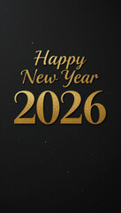 Elegant golden happy new year 2026 text on black background
