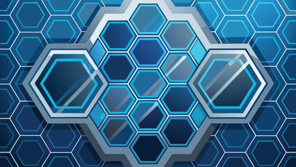 Abstract hexagonal background with a gradient of blue tones and a modern tech style with geometric shapes