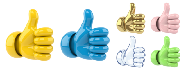 Exciting collection of vibrant thumbs up icons in various cheerful colors like yellow, blue, gold, pink, white, and green symbolizing approval, success, and positivity for your creative projects.